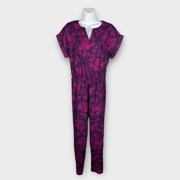 Agnes And Dora Purple Pink Floral Cap Short Sleeve Jumpsuit V Neck XS - Picture 1 of 8